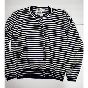 Norton Studio Womens Striped Cardigan Sweater Small Navy White Button Cotton